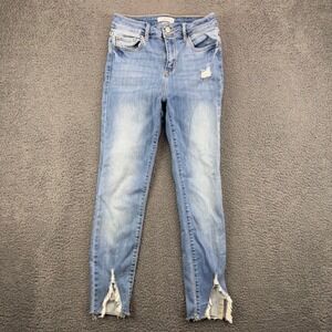 Cello Womens High Rise Distressed Skinny Jeans Light Wash Split Frayed Hem 5